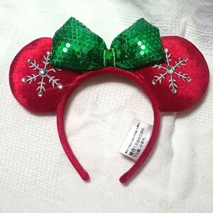 Disney Park Snowflake Christmas Sequins Mickey Minnie Mouse Ears Headband NEW